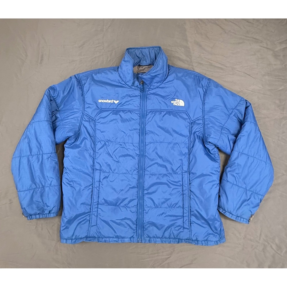 The North Face Mens XXL Blue Puffer Jacket Snowbird Logo Insulated Full Zip